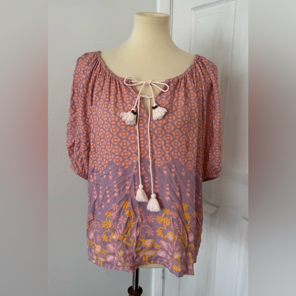 Spell Sweet Nothings Short Sleeve Blouse Boho Print Flowy Small *Read*